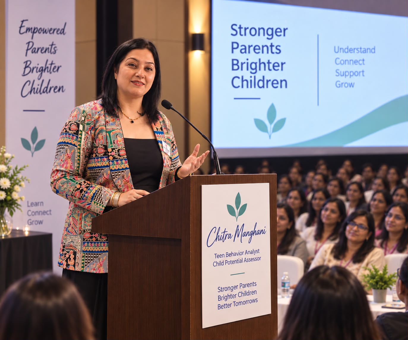 Chitra Manghani speaking at a child development event